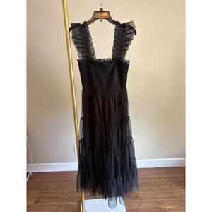 Baltic Born Midi Dress Black Tulle Smocked Tiered Ruffle XS Whimsigoth Witchy